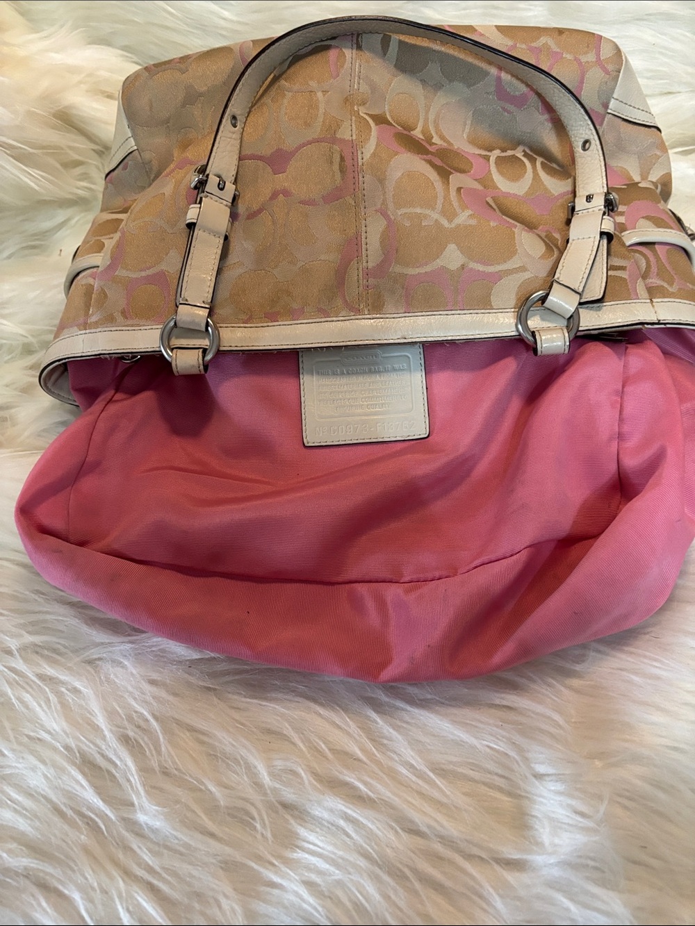 Coach Signature Canvas Tote in Pink and Beige with White Trim 2009 - Picture 3 of 9
